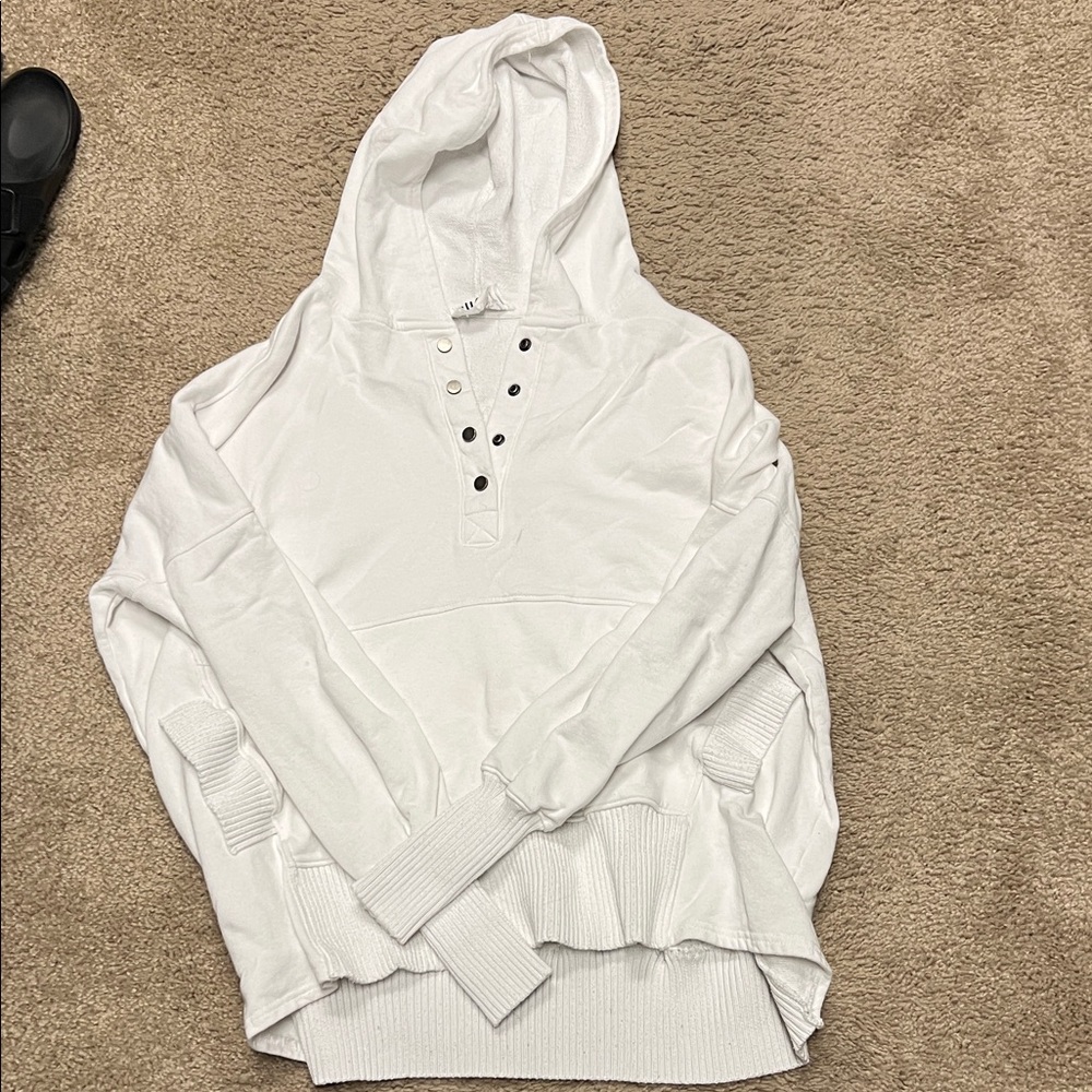 White Hooded Sweatshirt with Button Detail